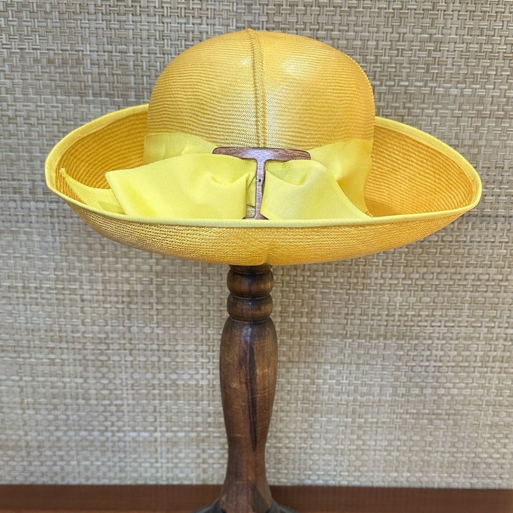 🌟2xHP🌟VTG 1950s-60s Canary Yellow Parasisal Fine Straw Boater Hat by The May Co. - Picture 5 of 12